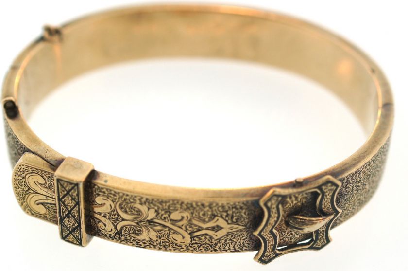 BAM 14k Gold Buckle Design Victorian Bangle circa 1900  