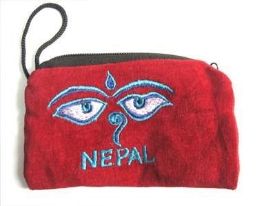   Embroidered ladies velvet Red coin purse Nepal   