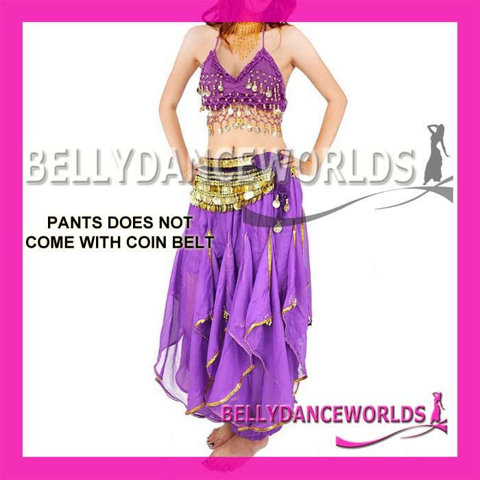 BELLY DANCE COSTUME RUFFLE COIN TOP HAREM PANTS 10 COLR  