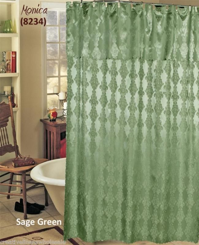 Monica Jacquard Fabric Shower Curtain Sage Green New  