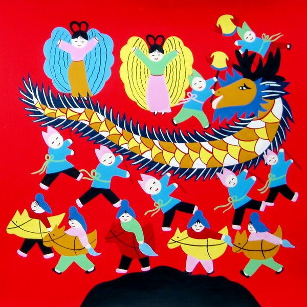 CHINESE FOLK ART WATERCOLOR PAINTING*10x10Dragon Dance  