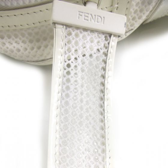 FENDI Patent Leather Mesh CROSSWORD Bag Tote White FF  