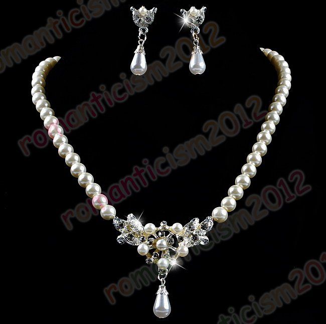 FREE Wedding pearl crystal choker necklace EARRING set  