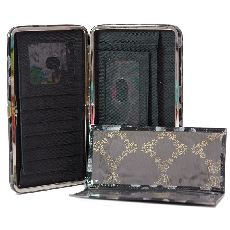 Women lady shiny extra deep frame checkbook wallet   Bl  