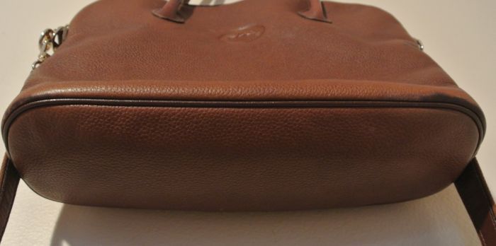 VTG Longchamp Paris Brown Leather Bowler Bag Satchel Purse  