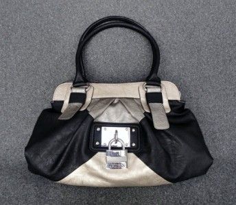 GUESS Ginger BLACK IVORY Lock Unique Handbag sac purse satchel BAG 