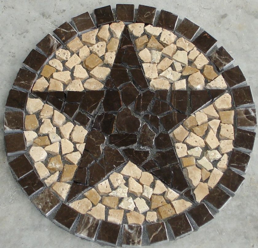 12 ROUND TEXAS STAR MOSAIC MARBLE MEDALLION TILE DECO  