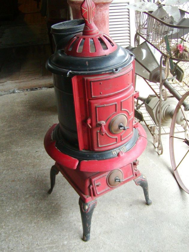 Antique Pot Belly Stove BLACK u0026 RED Foundry Bridgeport,Ala.Jacobs MFG on  PopScreen