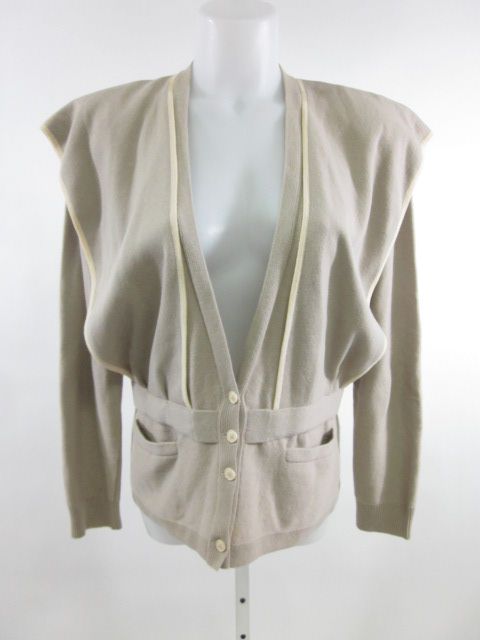 DESIGNER Tan V Neck Long Sleeve Button Down Cardigan 38  