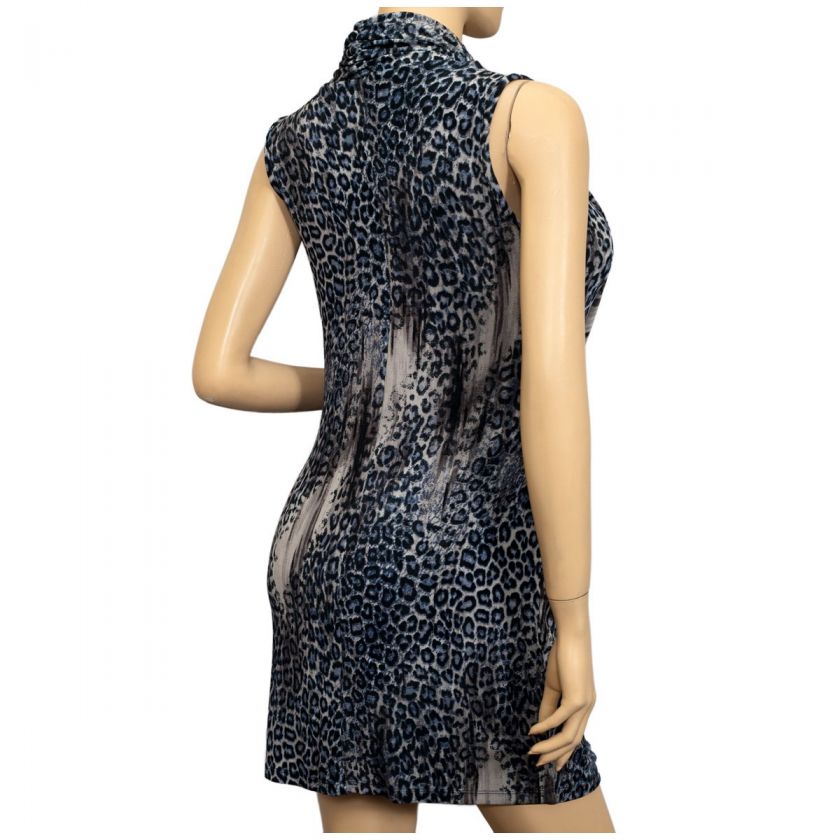 Plus Size Animal Print Sleeveless Dress Blue  