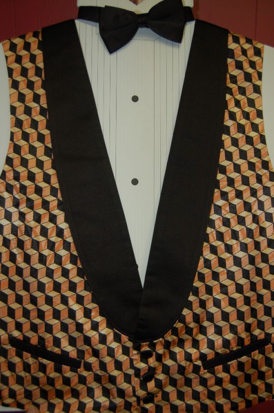 RETRO/VINTAGE ORANGE AND BLACK TUX VEST SET MENS X/LG  