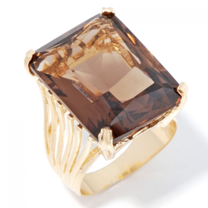 23ct Technibond Smoky Quartz Emerald Cut Ring 14K Yellow Clad Silver 