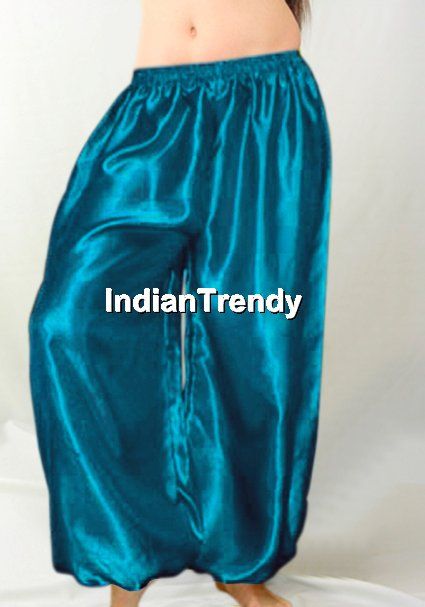 Teal Satin Harem Yoga Pant Belly Dance Costume Tribal  