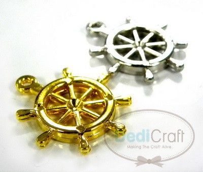 10PCS GOLD SILVER SHIP CRUISE WHEEL FINFING CHARM P0018  