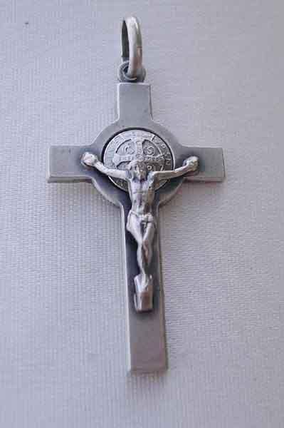 St. Benedict Crucifix Satin 925 Sterling Silver 1.5  