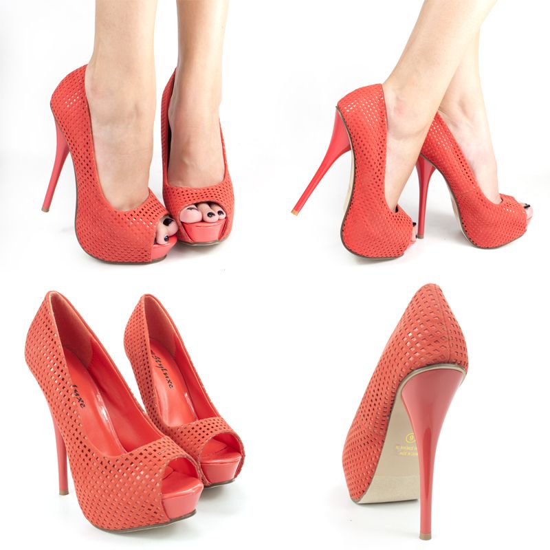   TOE PERFORATED HIGH HEEL PLATFORM STILETTO WOMENS PUMPS SANDAL  