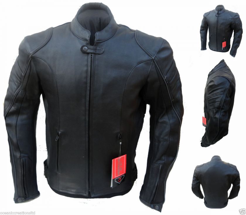 MENS BLACK MOTORBIKE MOTORCYCLE SUMMER LEATHER JACKET  