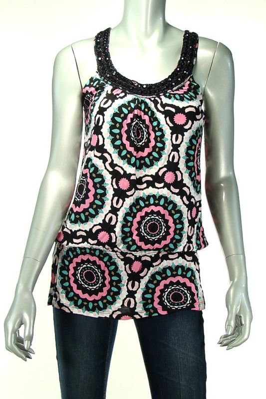 INC Top Shirt Tank Petite S PS Pink Beaded Collar New  