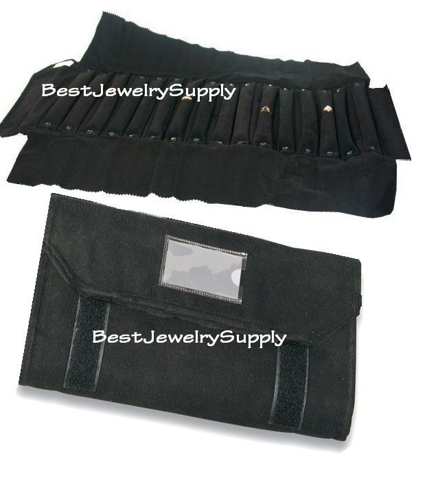 Deluxe Velvet Jewelry Rolls Ring Storage Display Black  