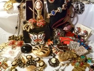 HUGE VINTAGE ESTATE RED GOLD JEWELRY LOT SIGNED TRIFARI ESTEE LAUDER 