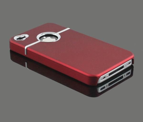   Back Cover Case Skin With CHROME FOR Apple iPhone 4 4G Red New  