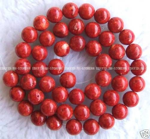 8mm Red Grass Coral Round Beads 15.5  