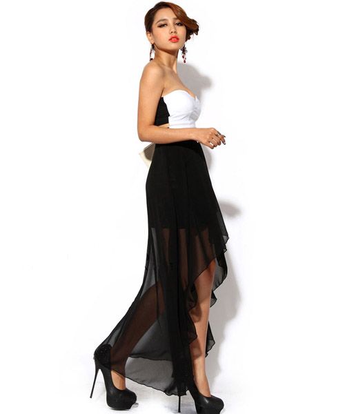   Cut Out Side Rockabilly Swing Chiffon Tail Hem Club Tulip Dress  