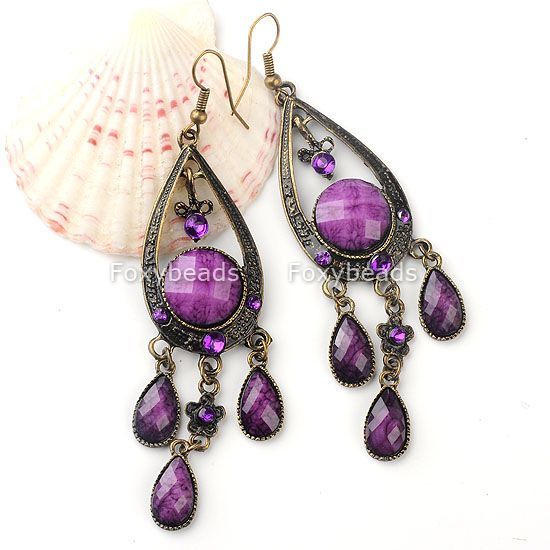   Resin Bohemian Boho Crystal Bronze Dangle Chandelier Earring  