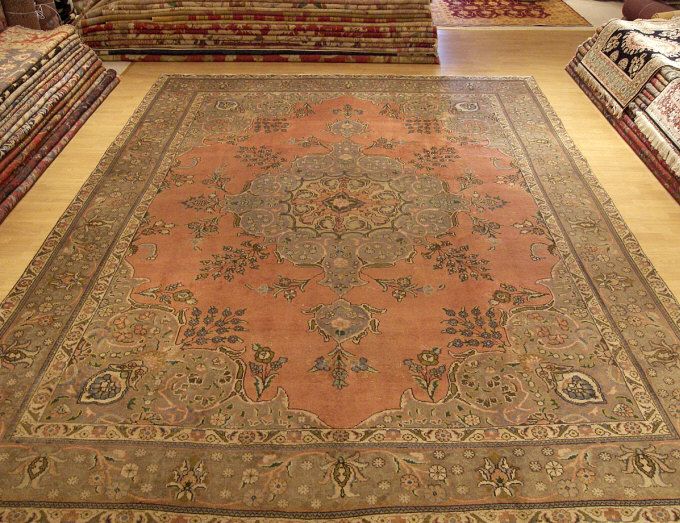 10x13 Handmade Muted Antique Persian Tabriz Wool Rug  