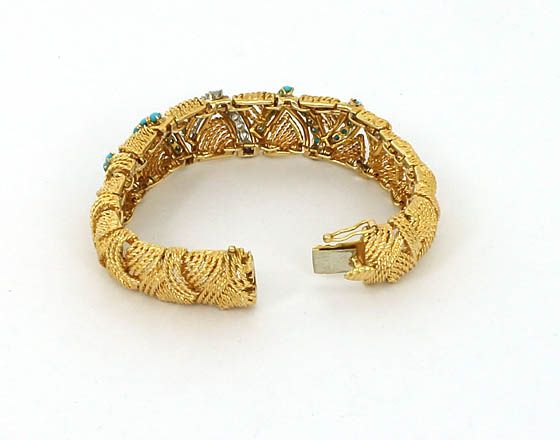 STYLISH 18K GOLD 70 PTS. DIAMONDS & TURQUOISE BRACELET  