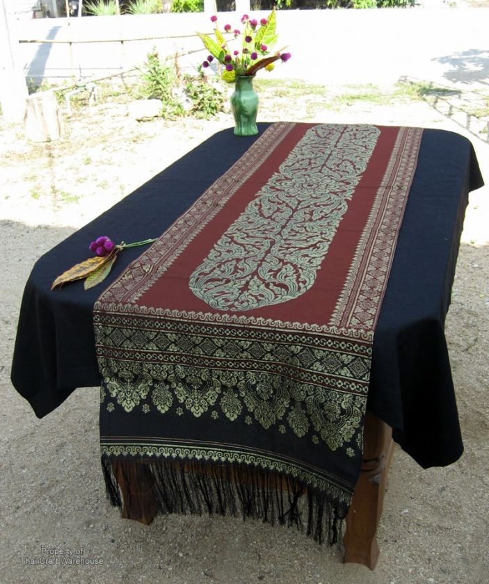 North Thai Traditional Silk Long Table Cloth   Red   18 x 75  