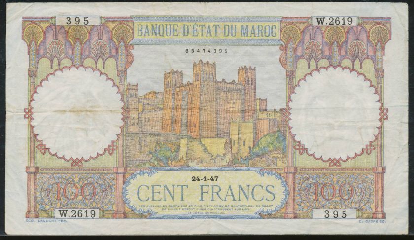 Morocco 100 Francs 1947, P.20  