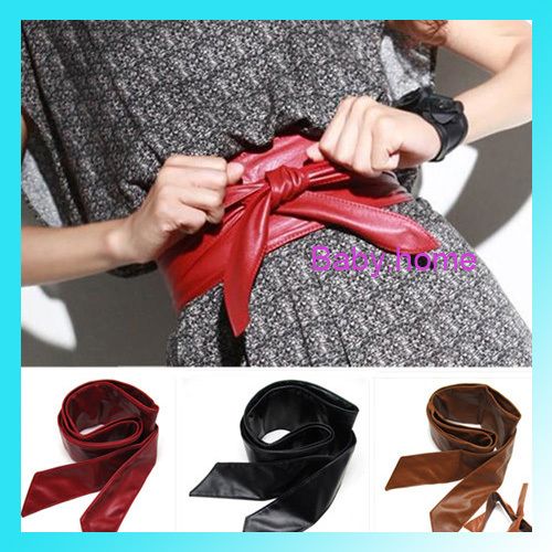   LEATHER WRAP AROUND TIE CORSET OBI CINCH WAIST BELT BAND 8 COLOUR