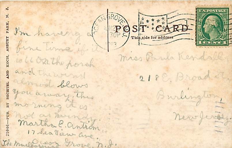 IMPRINT FROM POSTAL CANCEL AND SOME POSTAL INK ON FRONT OF CARD