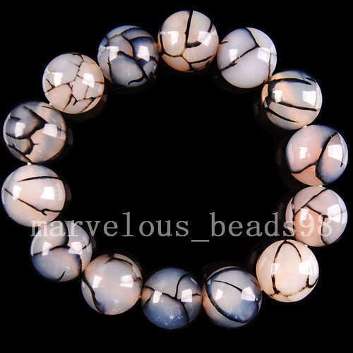 14mm New Black Dragon Veins agate Beads Bracelet E0023  