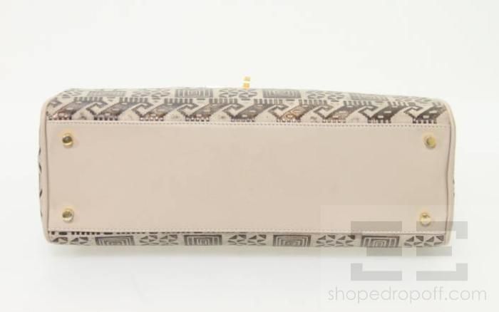 Casa Lopez Beige & Copper Tribal Print Leather Handbag  