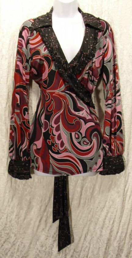 Wild MOD PAISLEY Bisou Bisou Tie Waist TUNIC Blouse M  