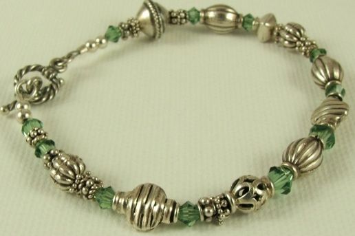 Bali, Turkish Silver Erinite Swarovski CRY Bracelet ~EM  