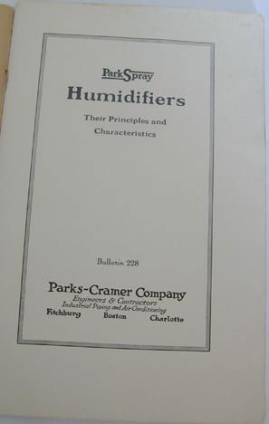 Old Parks Cramer Co. Booklet Industrial Humidifiers  