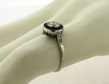 48C Diamond Sapphires Art Deco Style Platinum Ring  
