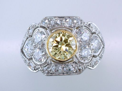 Antique GIA 3ct Canary Yellow Diamond Engagemement Ring  