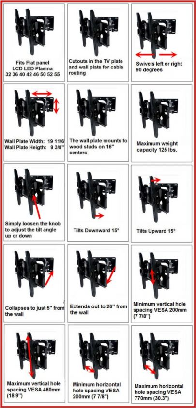 Multi Position SwingArm TV Mount for 32 Inch to 52 Inch  