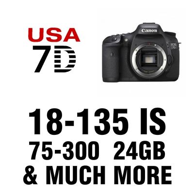 USA Canon Model EOS 7D + 5 Lens SLR Kit 18 135 IS, 75 300, 50mm 