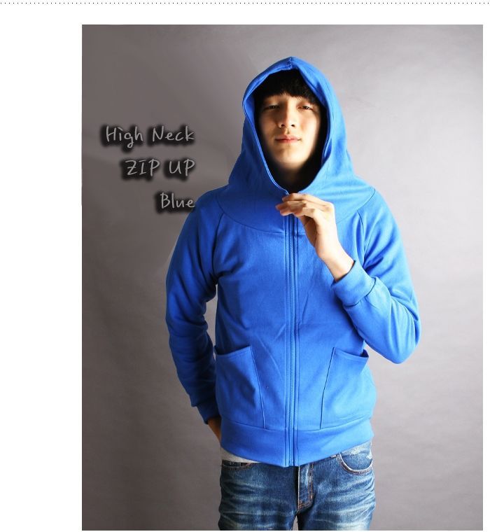 MEN HOODED HIGH NECK ZIP UP SWEATSHIRT HOODY TOP 123CZ  