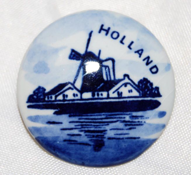 Delft Holland Windmill Blue & White Porcelain Round Pin  