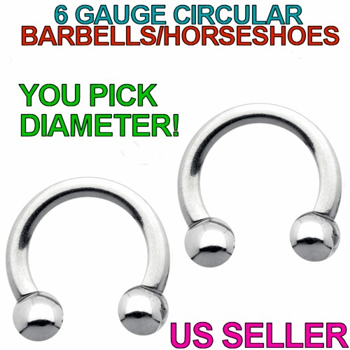 GAUGE Prince Albert Ring Barbells 6g Horseshoes Balls  