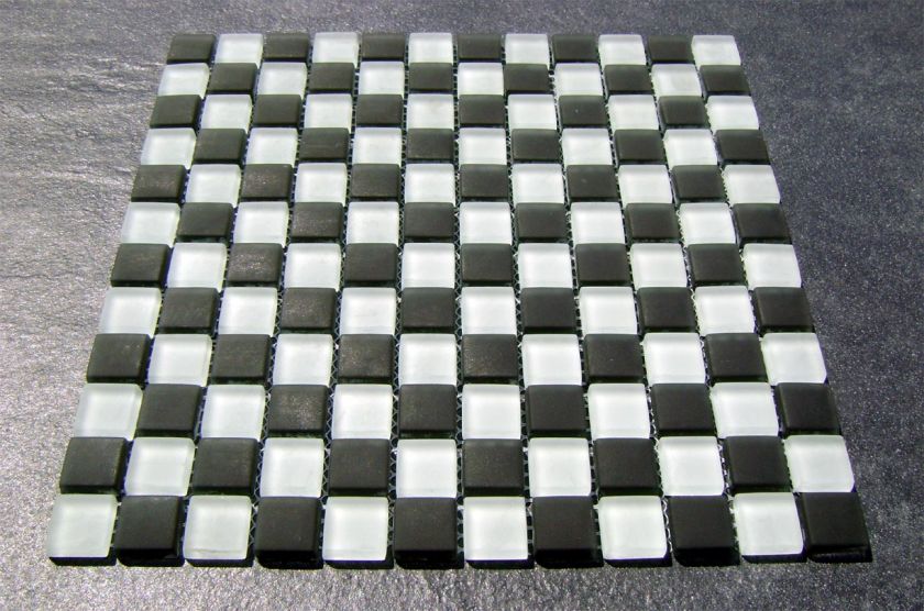 Black & White Checkerboard 12 X 12 Frosted Glass Tile Mosaic  