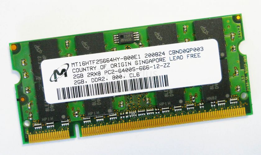 Auction is for (1) stick of 2GB DDR2 6400S Major Brand Laptop Memory.
