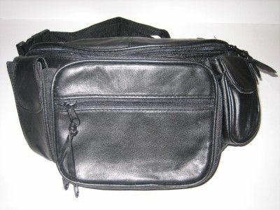 NEW BLACK LEATHER WAIST BELT FANNY PACK PURSE JUMBO SZ  