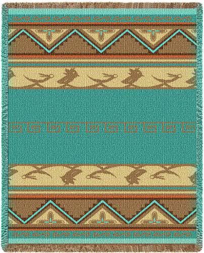 TEAL NATIVE AMERICAN INDIAN SOUTHWEST PATTERN BLANKET AFGHAN THROW 